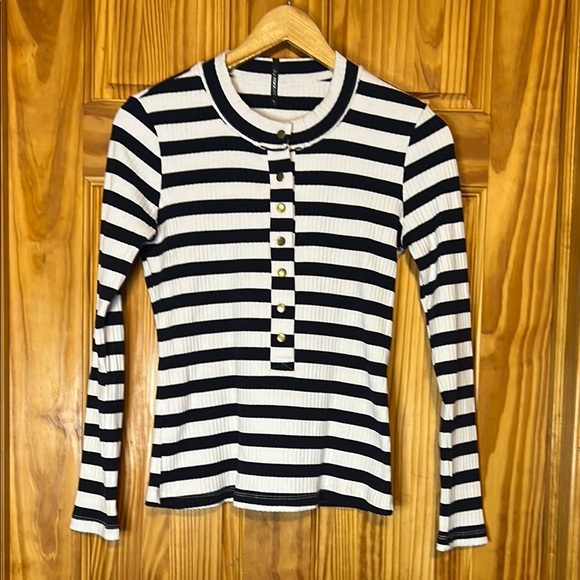 ASKK NY Navy and White Snap Henley - Picture 1 of 9
